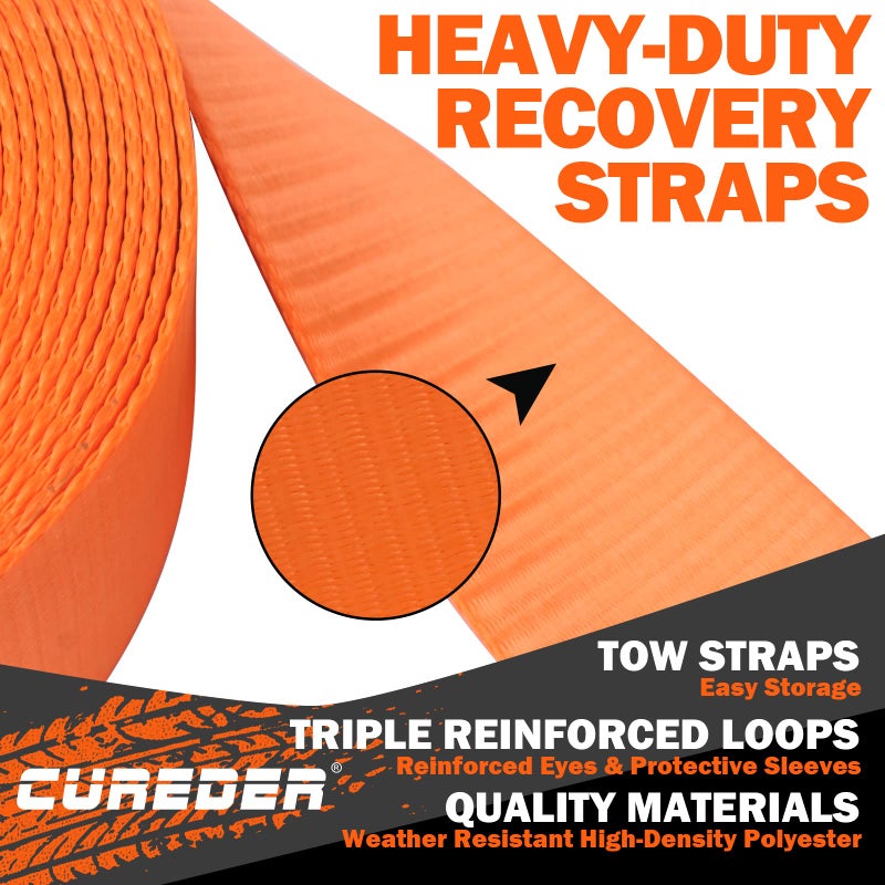 Cureder Tow Strap - 3'' x 30ft Recovery Strap Lab Tested 35 121 lb Break Strength Snatch Strap  Suitable for Emergency Off-Road Vehicles and Trucks  Get Your Vehicle Out of Any Situation - Image 2